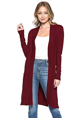 Urban Look Women's Long Sleeve Classic Open Front Knit Long Cardigan (X-Large, Burgundy) | Amazon (US)