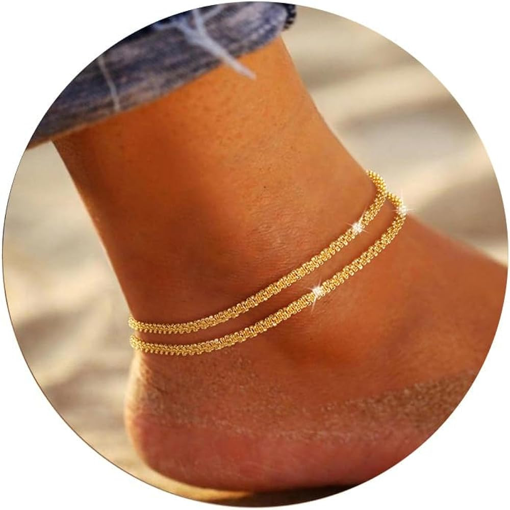Ankle Bracelets for Women, Glitter Waterproof Adjustable Anklet for Women, 14K Gold Plated/Sterli... | Amazon (US)