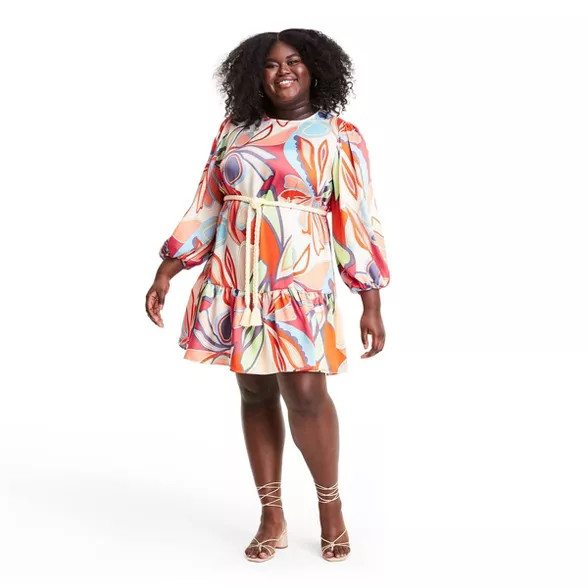 Mixed Floral Long Sleeve Rope Belt Tiered Dress - ALEXIS for Target | Target