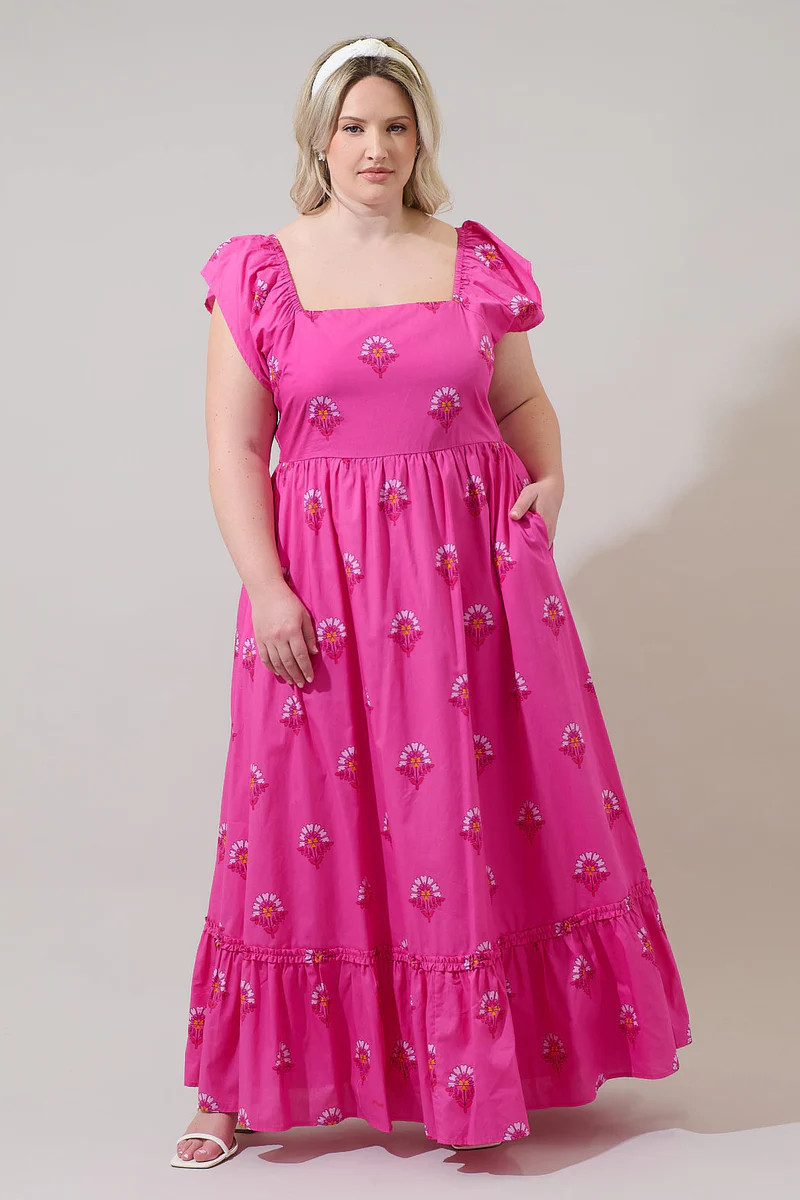 Scarlett Floral Mazy Smocked Maxi Dress Curve | Sugarlips