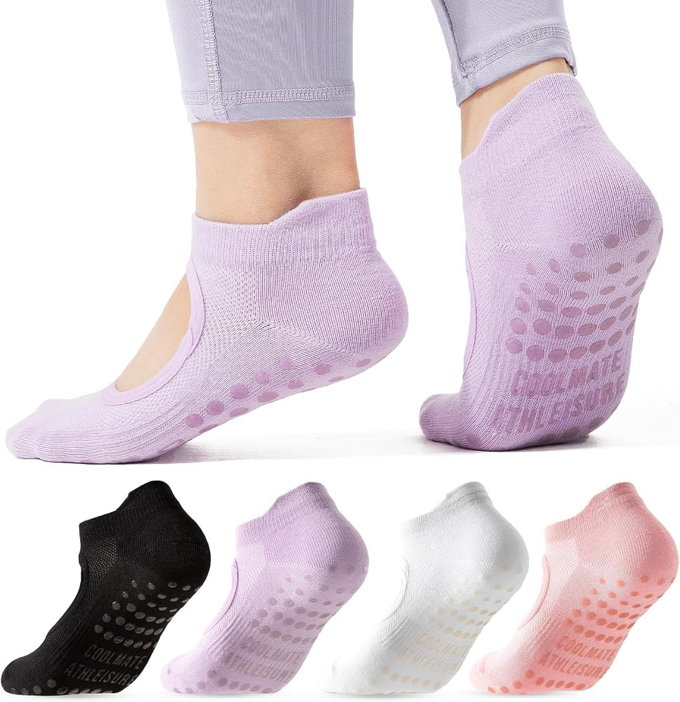 CoolMate Pilates Socks with Grips for Women, Non Slip Yoga Socks | Amazon (US)