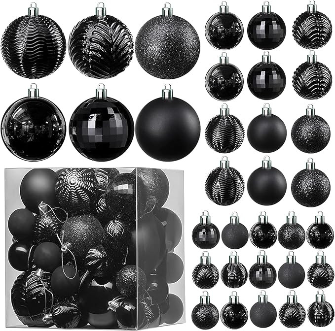 PREXTEX Black Christmas Tree Ornaments - 36-Piece Shatterproof Black Christmas Balls Set with Han... | Amazon (US)