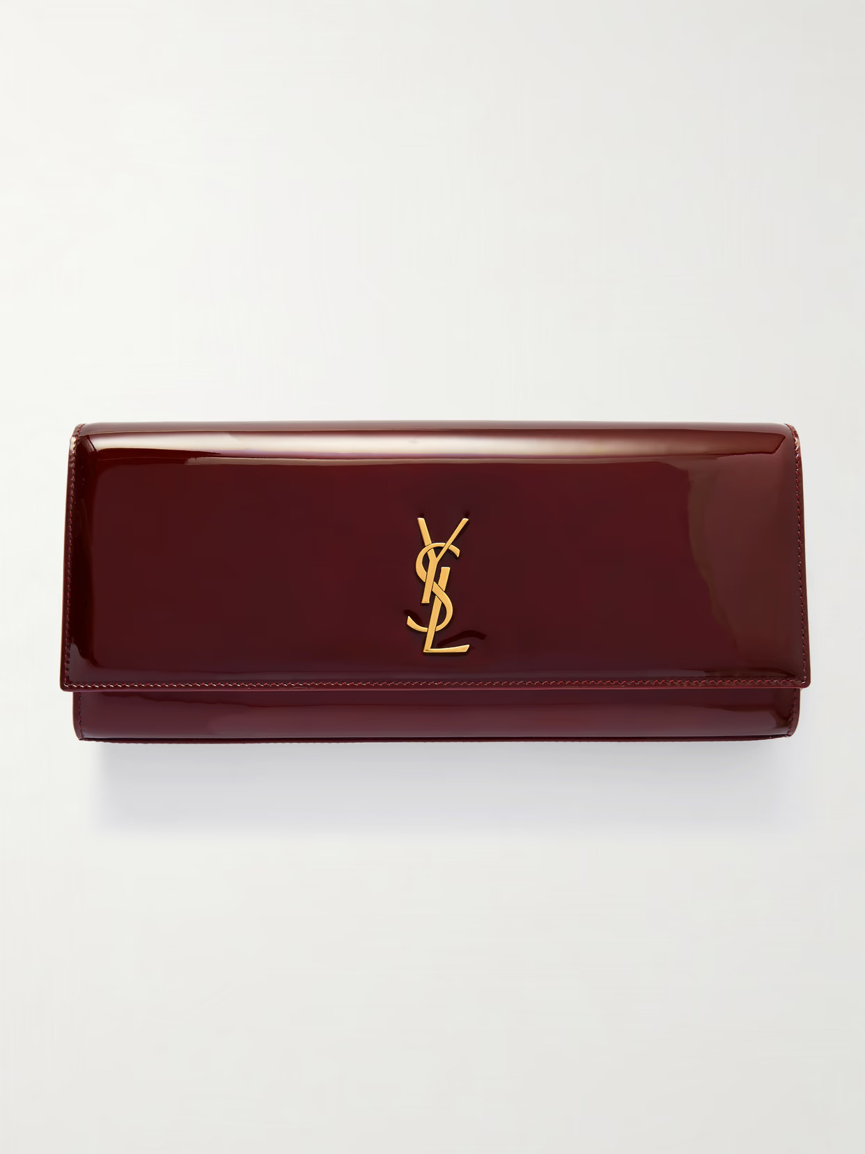 SAINT LAURENT - Kate Patent-leather Clutch - Burgundy | NET-A-PORTER (US)