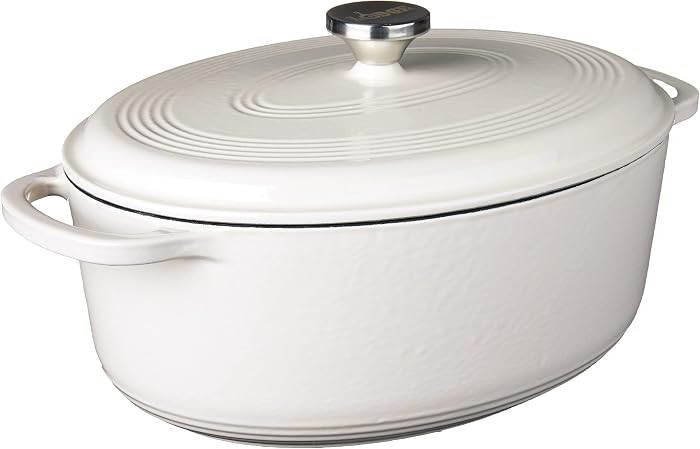 Lodge Enameled Cast Iron Oval Dutch Oven with Lid, 7 Quart, Oyster White | Amazon (US)