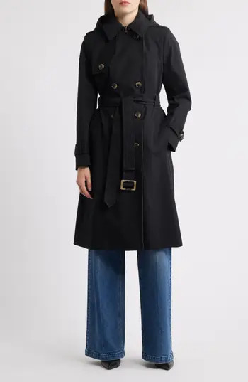 London Fog Heritage Trench Raincoat with Removable Hood in Black at Nordstrom Rack, Size Small | Nordstrom Rack