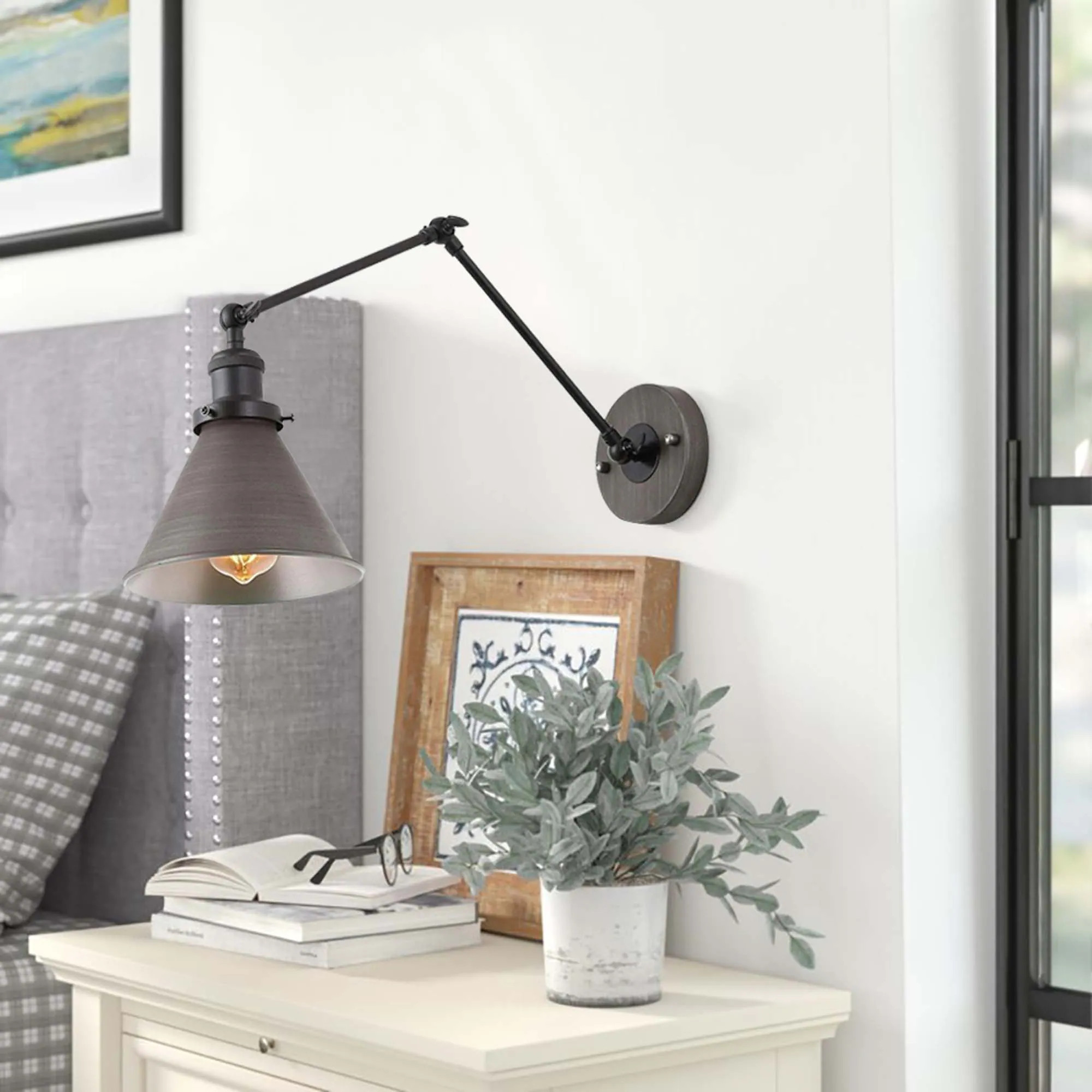 Adjustable Swing Arm Wall Sconce Black/Gold Silver Brushed Plug-in Sconce Wall Lamp | Bed Bath & Beyond