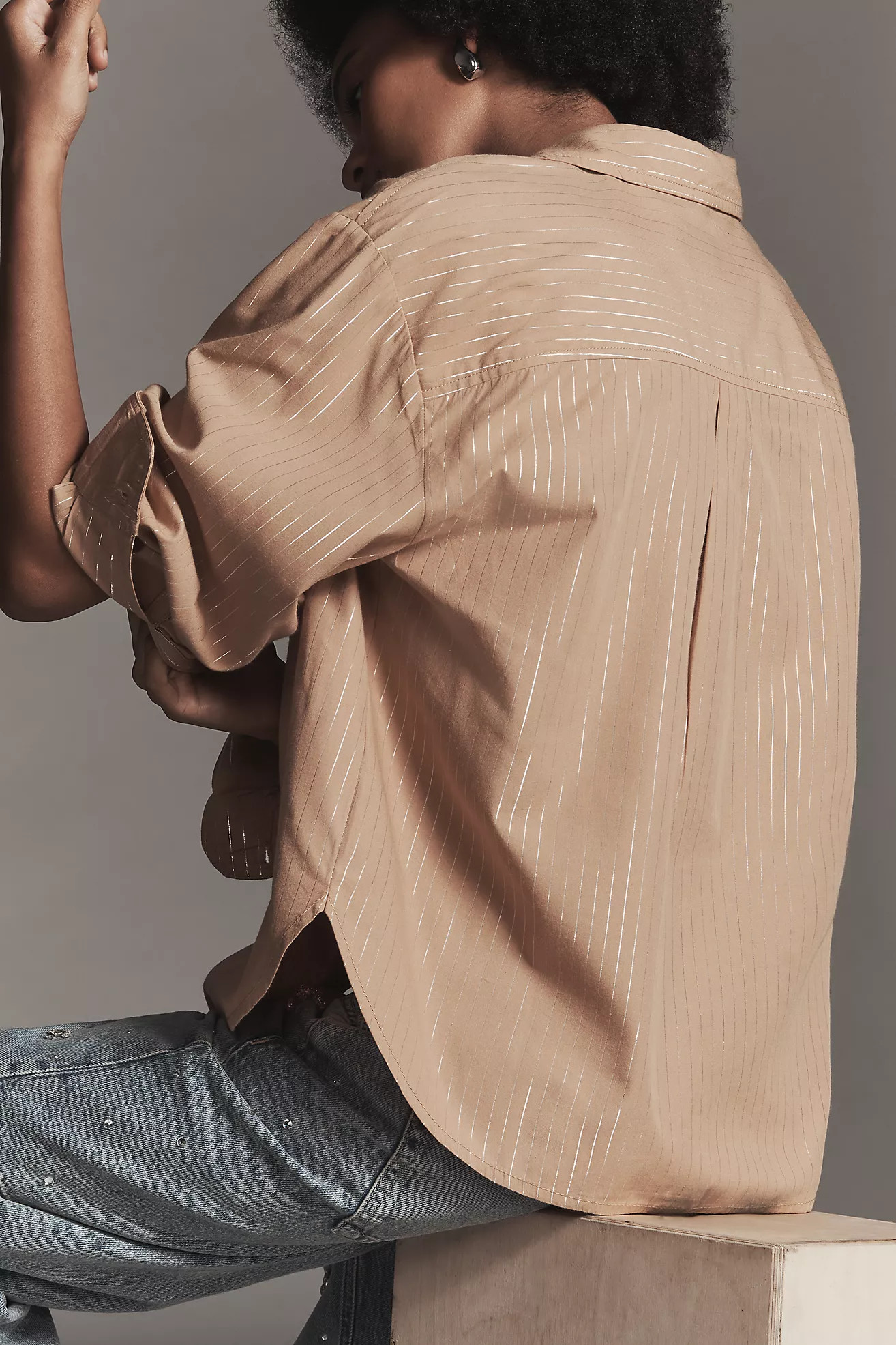 The Shrunken Bennet Lurex Stripe Buttondown Shirt by Maeve | Anthropologie (US)