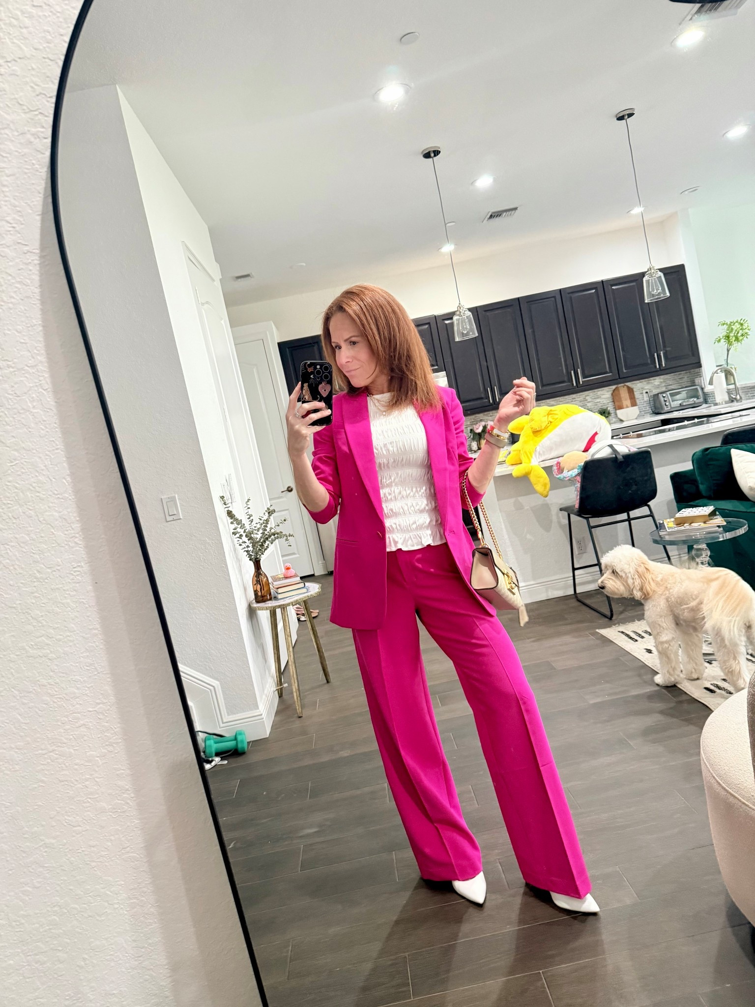 We love a pink power suit! I’m 5’3 and usually wear 26 pants. Got XS blazer and 0P pants. 

#LTKgrwm #LTKOver40
