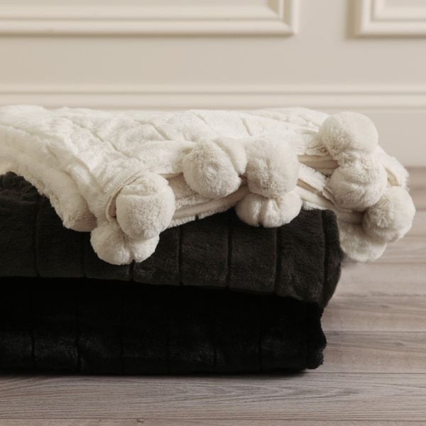 Aurora Home Luxe Mink Faux Fur Pom Throw Blanket | Bed Bath & Beyond