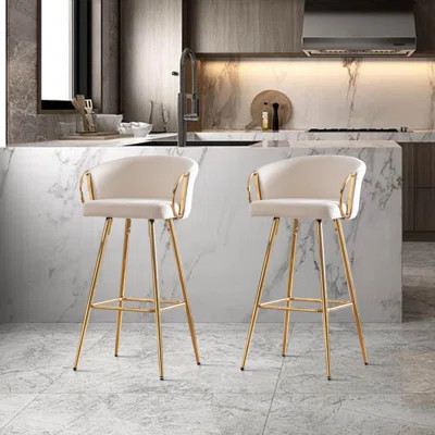 Upholstered 26.79'' Seat Height Counter Stool with Metal Frame, 2 Pieces/Set | Wayfair North America