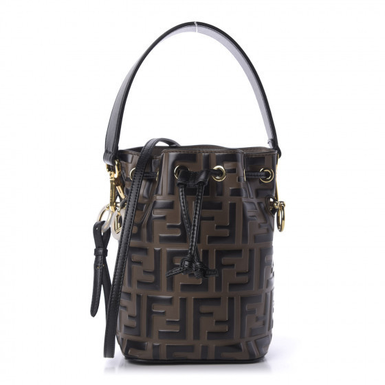 FENDI Calfskin F is Fendi FF 1974 Embossed Mini Mon Tresor Bucket Bag Maya Black | Fashionphile