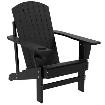 Outsunny Wooden Adirondack Chair, Outdoor Patio Lawn Chair With Cup Holder, Weather Resistant Lawn Furniture, Classic Lounge For Deck, Garden, Backyar | Wayfair North America