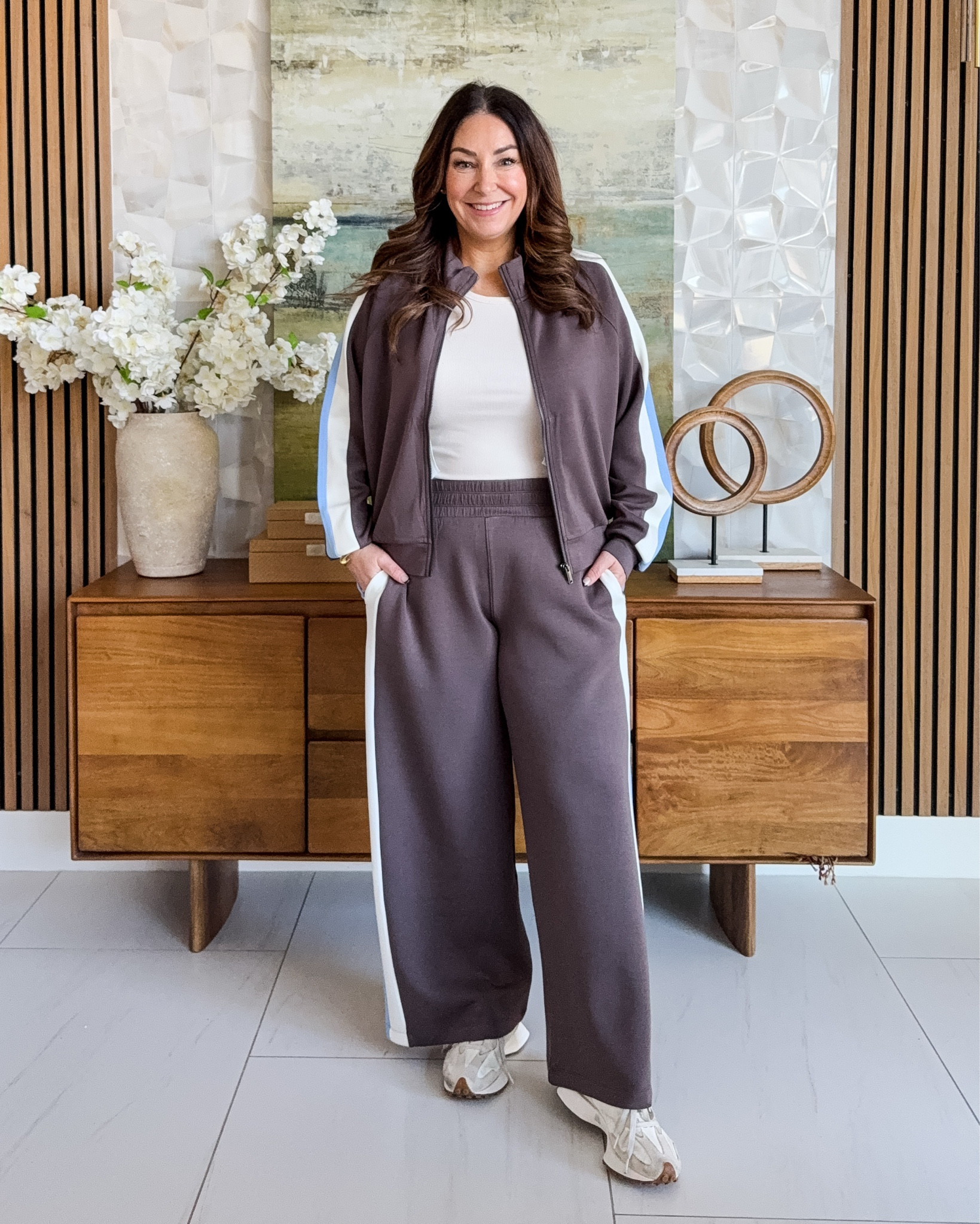 Casual Travel Outfit with AirEssentials® Colorblock Track pants and jacket! This has a super soft fabric and zipper pockets great for flights. 

Size down if in-between in pants, wearing large petite, large in jacket 

New Customers use code RYANNEXSPANX for 15% off and free shipping

#SpanxPartner #Spanx @Spanx 

#LTKSpringSale #LTKMidsize #LTKOver40