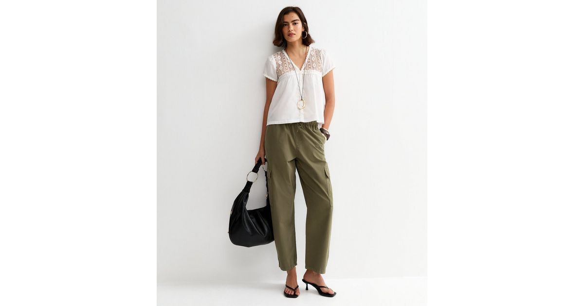 Dark Khaki Barrel Leg Cargo Trousers | New Look | New Look (UK)