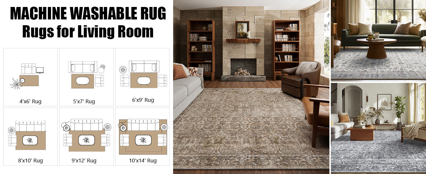 Washable Rugs for Living Room: 10x14 Area Rugs for Bedroom Ultral Soft Non-Slip Stain Resistant V... | Amazon (US)