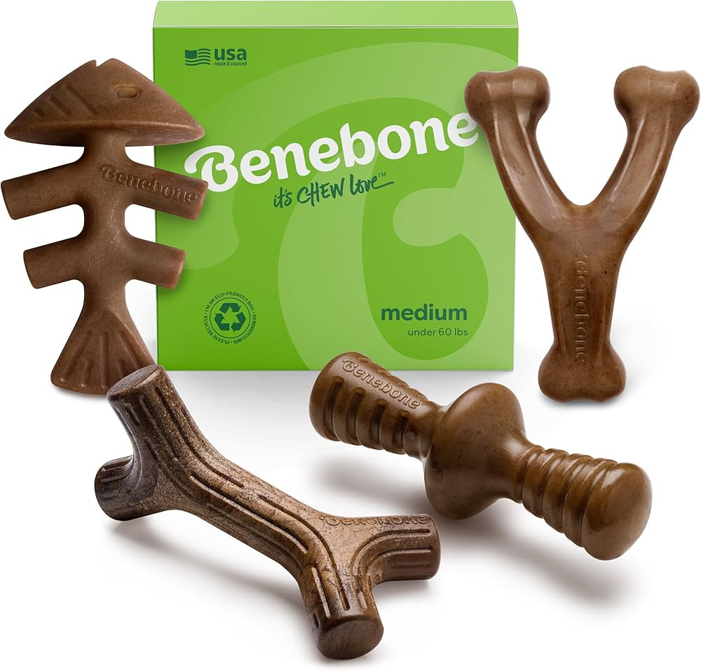 Benebone Medium Holiday 4-Pack Dog Chew Toys for Aggressive Chewers, Made in USA, 60lbs and Under | Amazon (US)