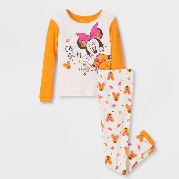 Girls' Minnie Mouse Halloween 2pc Snug Fit Pajama Set - Orange | Target