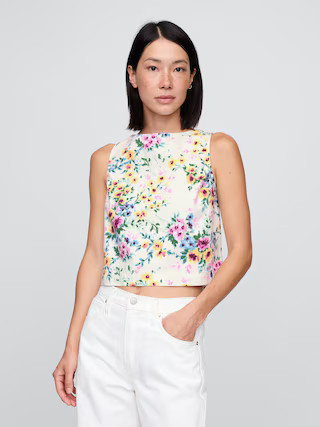 Denim Floral Crop Shell Tank Top | Gap (US)