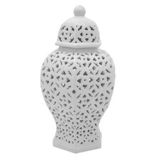 15 in. White Carved Temple Jar | The Home Depot