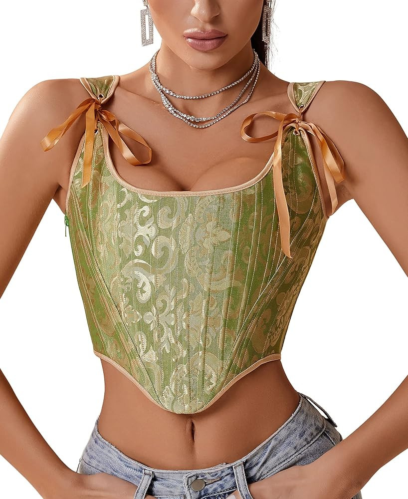 Dreay Womens Vintage Asymmetrical Hem Overbust Corset Tie Front Lace-up Back Bustier Shapewear To... | Amazon (US)