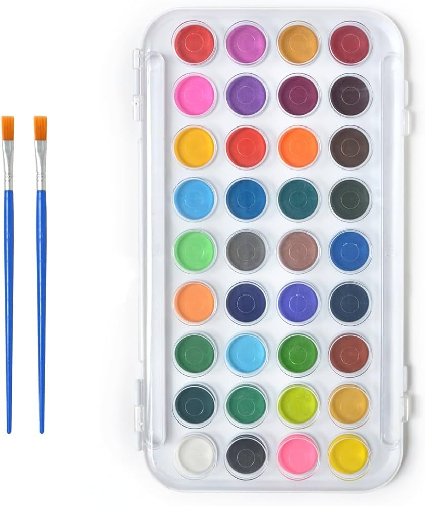 Watercolor Paint,36 Colors Water Color with 2 Brushes and Palette,Washable Watercolor Set for Kid... | Amazon (US)