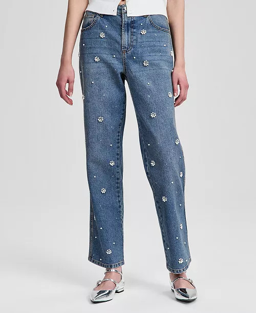 And Now This Women's Pearl-Embellished Straight-Leg Jeans, Macy's Exclusive - Macy's | Macy's