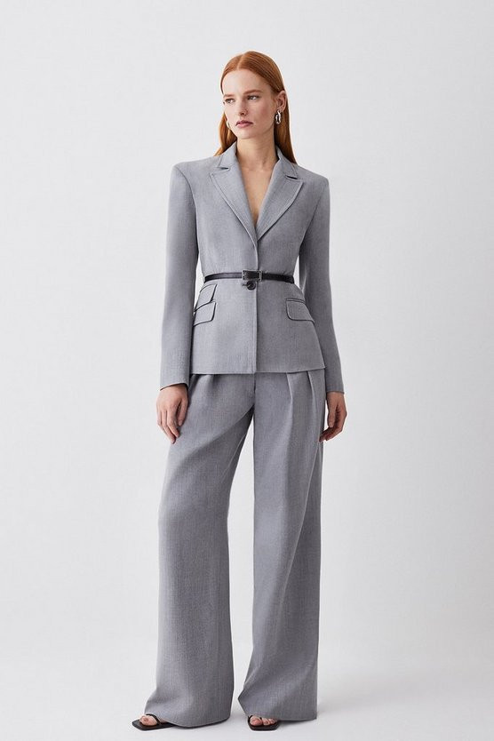 Wool Blend Tailored Wide Leg Trouser | Karen Millen UK + IE + DE + NL