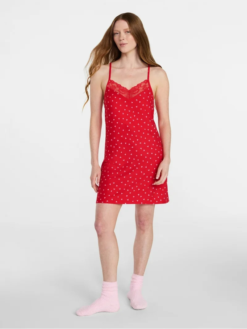 Joyspun Women’s Dreamy Soft Collection Lace Front Knit Chemise, Sizes XS to 3X | Walmart (US)