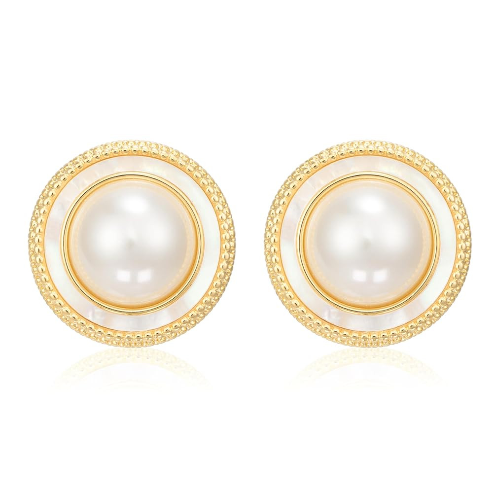 Big Pearl Stud Earrings for Women Faux Gold Large Pearl Earrings Studs | Amazon (US)