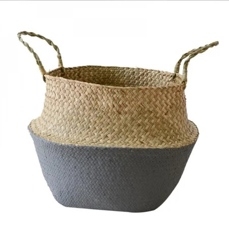 SweetCandy Seagrass Wickerwork Basket Rattan Foldable Hanging Flower Pot Planter Woven Dirty Laundry | Walmart (US)