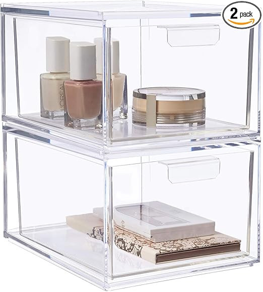 STORi Audrey Stackable Clear Plastic Organizer Drawers | 2 Piece Set | 4.5-Inches Tall | Organize... | Amazon (US)