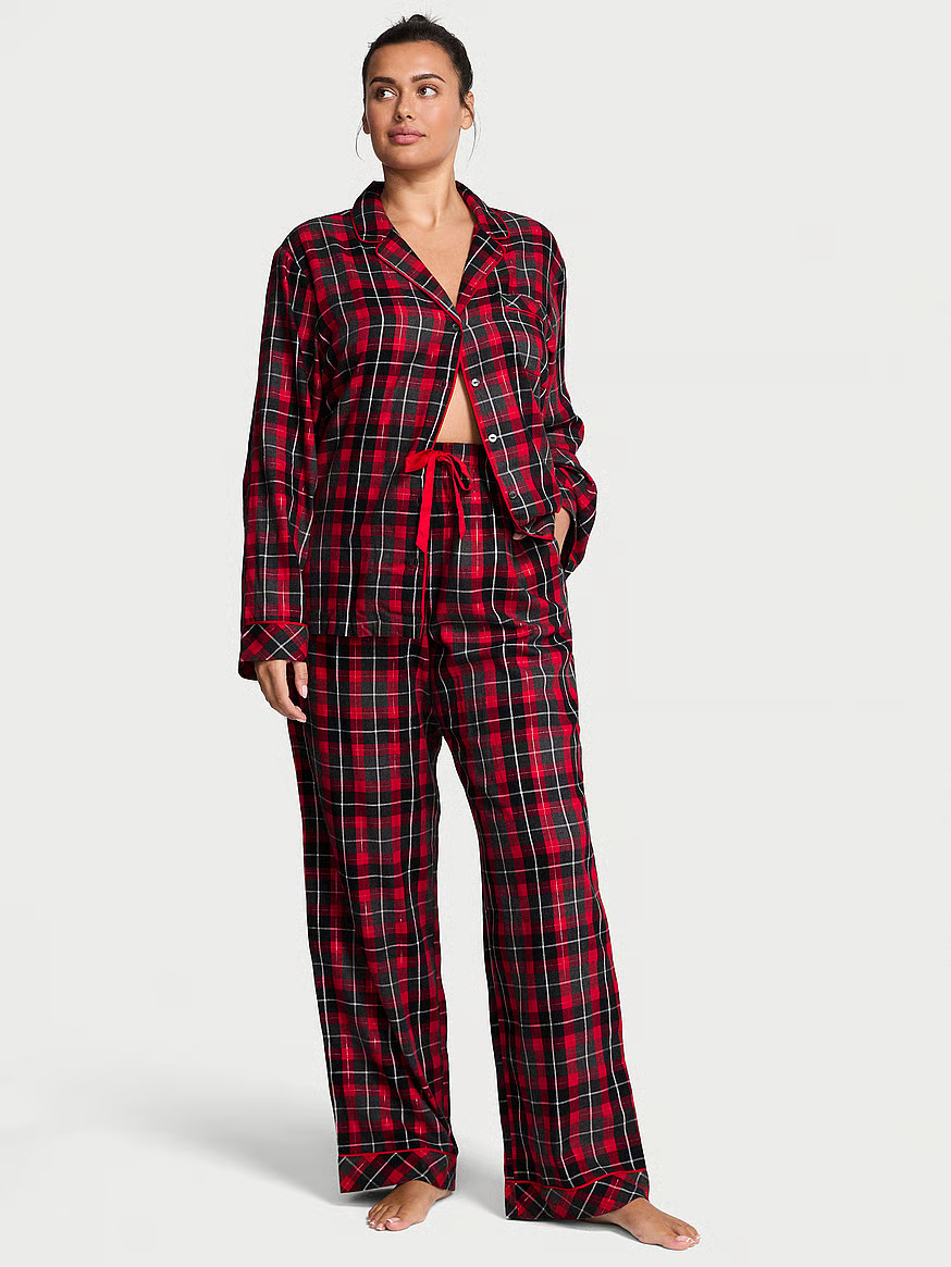Buy Flannel Long Pajama Set, Vs Heather Characol/Lipstick Alternative Plaid - Order Pajamas Sets ... | Victoria's Secret (US / CA )