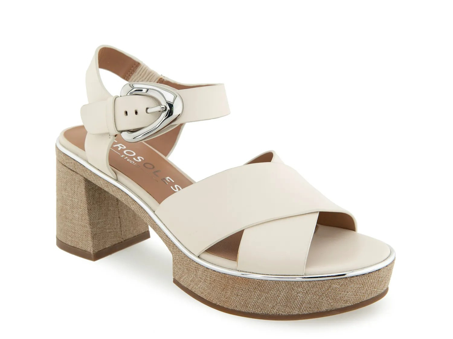Aerosoles Zephyr Platform Sandal | Women's | Eggnog Leather | Size 7.5 | Sandals | Ankle Strap | DSW