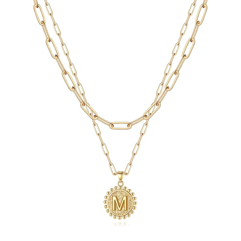 Yoosteel Gold Initial Necklaces for Women, 14K Gold Plated Dainty Layering Paperclip Link Chain N... | Amazon (US)