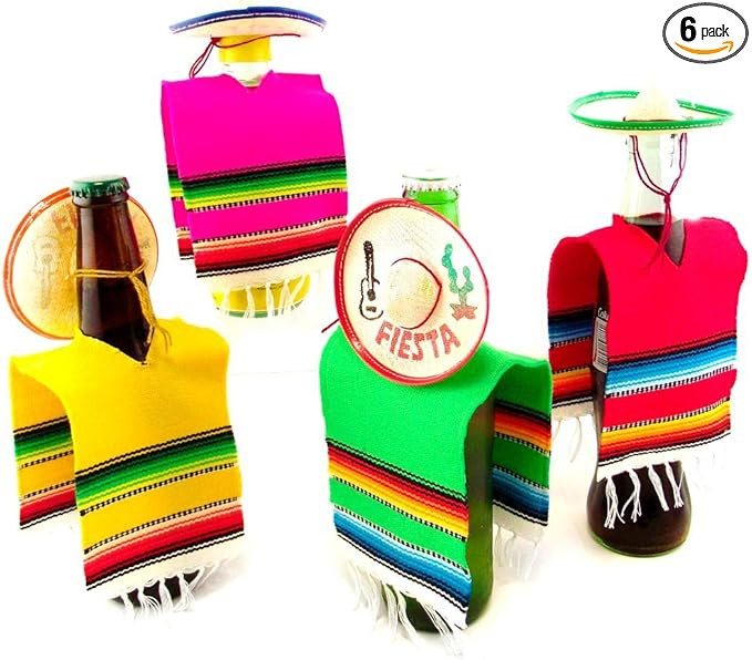 Set of 6 Serapes for Bottles and Mini Fiesta Hats for Bottles - 4 Inches by 11 Inches Poncho Cove... | Amazon (US)