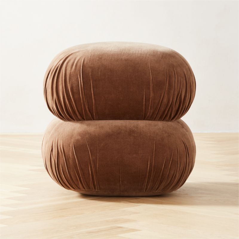 Ruched Dark Beige Velvet Pouf + Reviews | CB2 | CB2