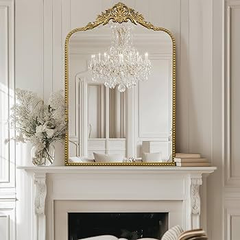 G-LEAF Vintage Baroque Mirror 24"X36",Arched Mantel Victorian Antique Farmhouse Mirror with Gold ... | Amazon (US)