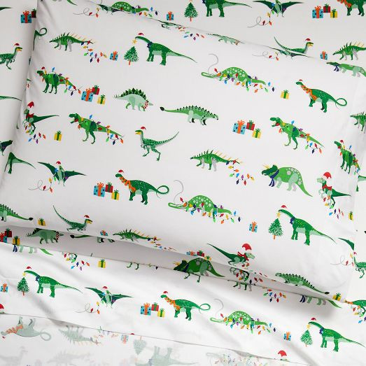 Glow-in-the-Dark Christmas Dino Standard Pillowcase | West Elm (US)