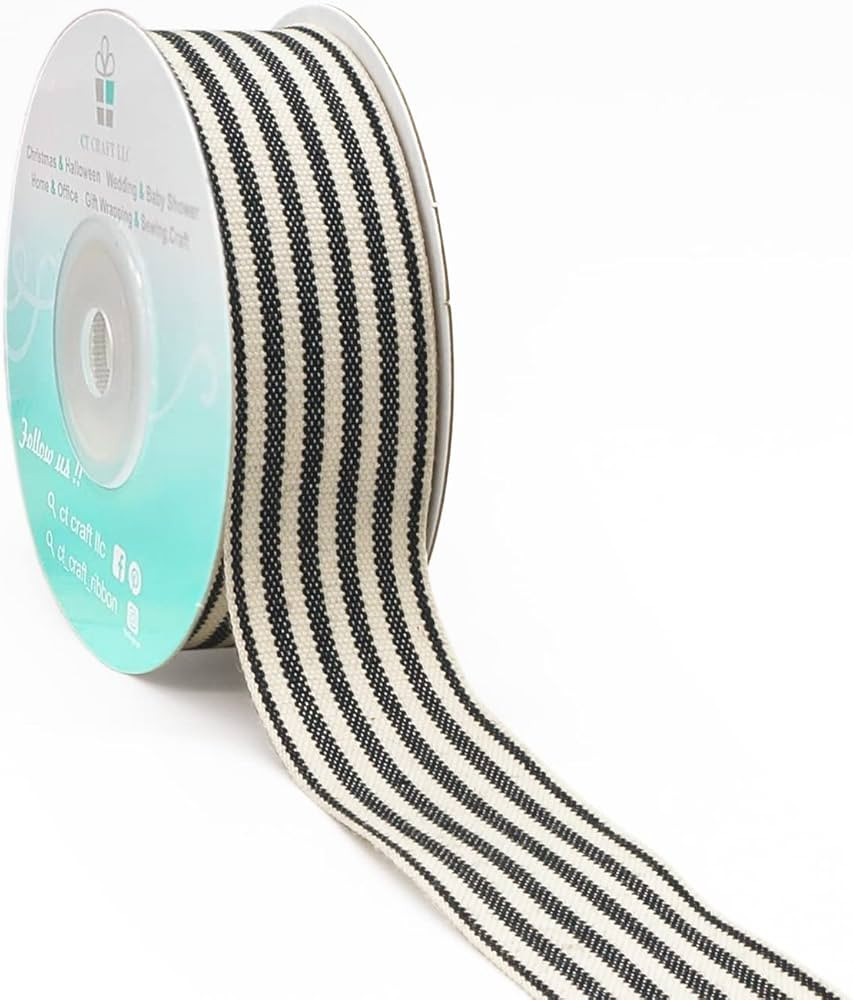 CT CRAFT LLC Natural Cotton Stripes Ribbon for Home Decor, Gift Wrapping, DIY Crafts, 26 mm (1”... | Amazon (US)