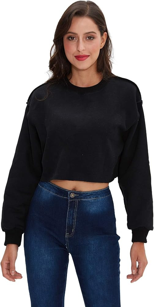 Women Pullover Cropped Hoodies Long Sleeves Sweatshirts Casual Crop Tops for Spring Autumn Winter | Amazon (US)