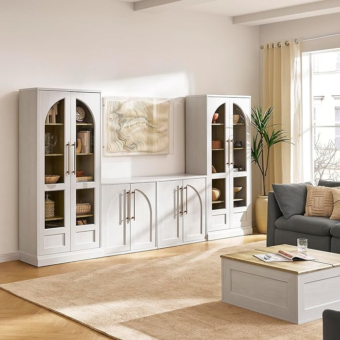 mopio Blake 4 Piece Entertainment Center with Storage, Modern Farmhouse Arched Wall Unit Cabinet ... | Amazon (US)