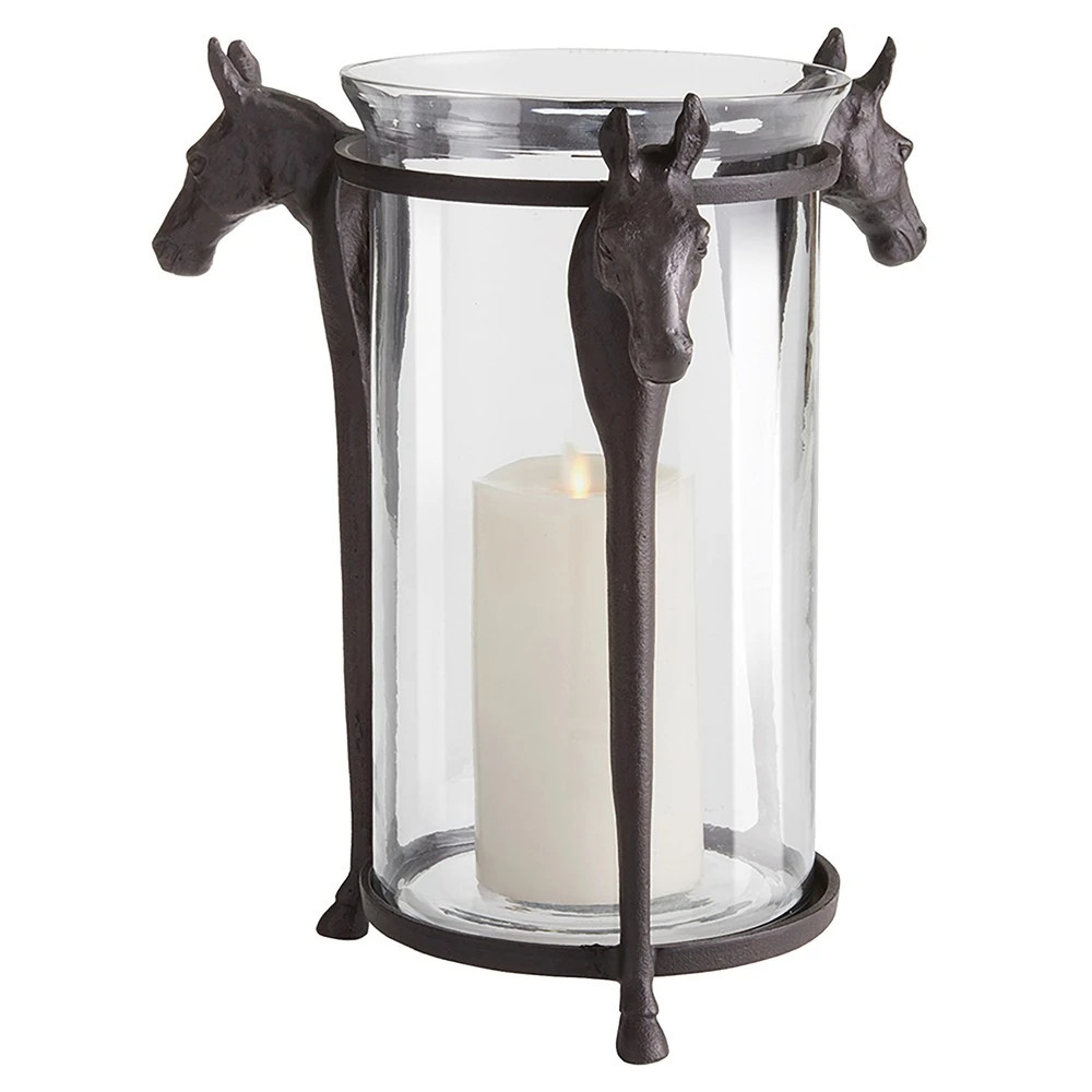 Equen Updated Traditional Bronze Aluminum Horse Candleholder | Kathy Kuo Home