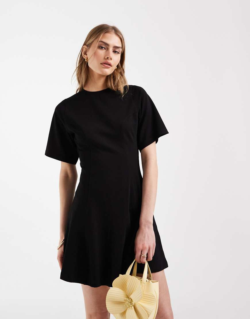 ASOS DESIGN cinched seam detailing mini dress in black | ASOS (Global)