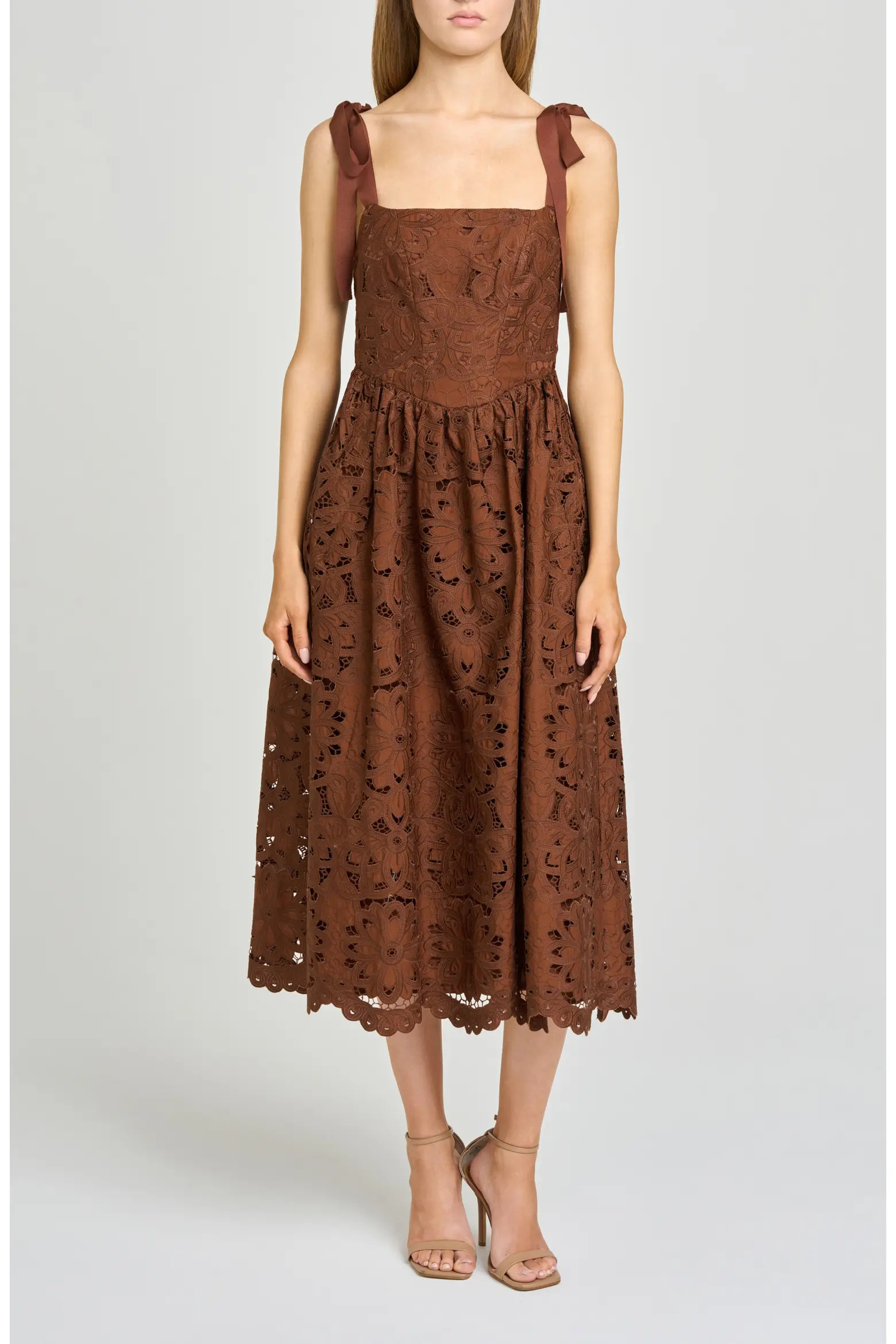 Kassi Floral Embroidered Tie Shoulder Cotton Midi Dress (Women) | Nordstrom | Nordstrom