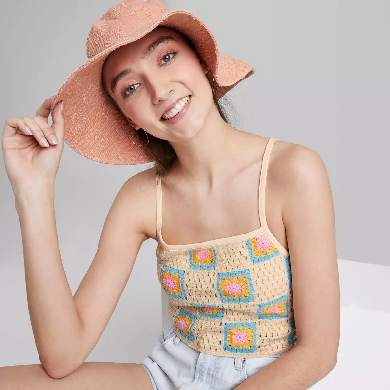 Women's Crochet Tiny Tank Top - Wild Fable™ Cream/Aqua L | Target