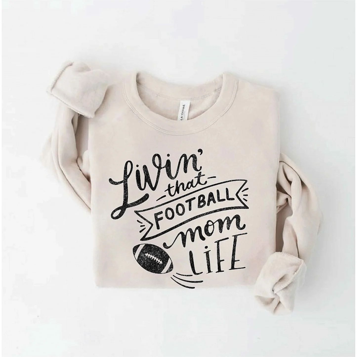 Livin' That Football Mom Life Graphic Fleece Pullover, Heather Dust | SpearmintLOVE