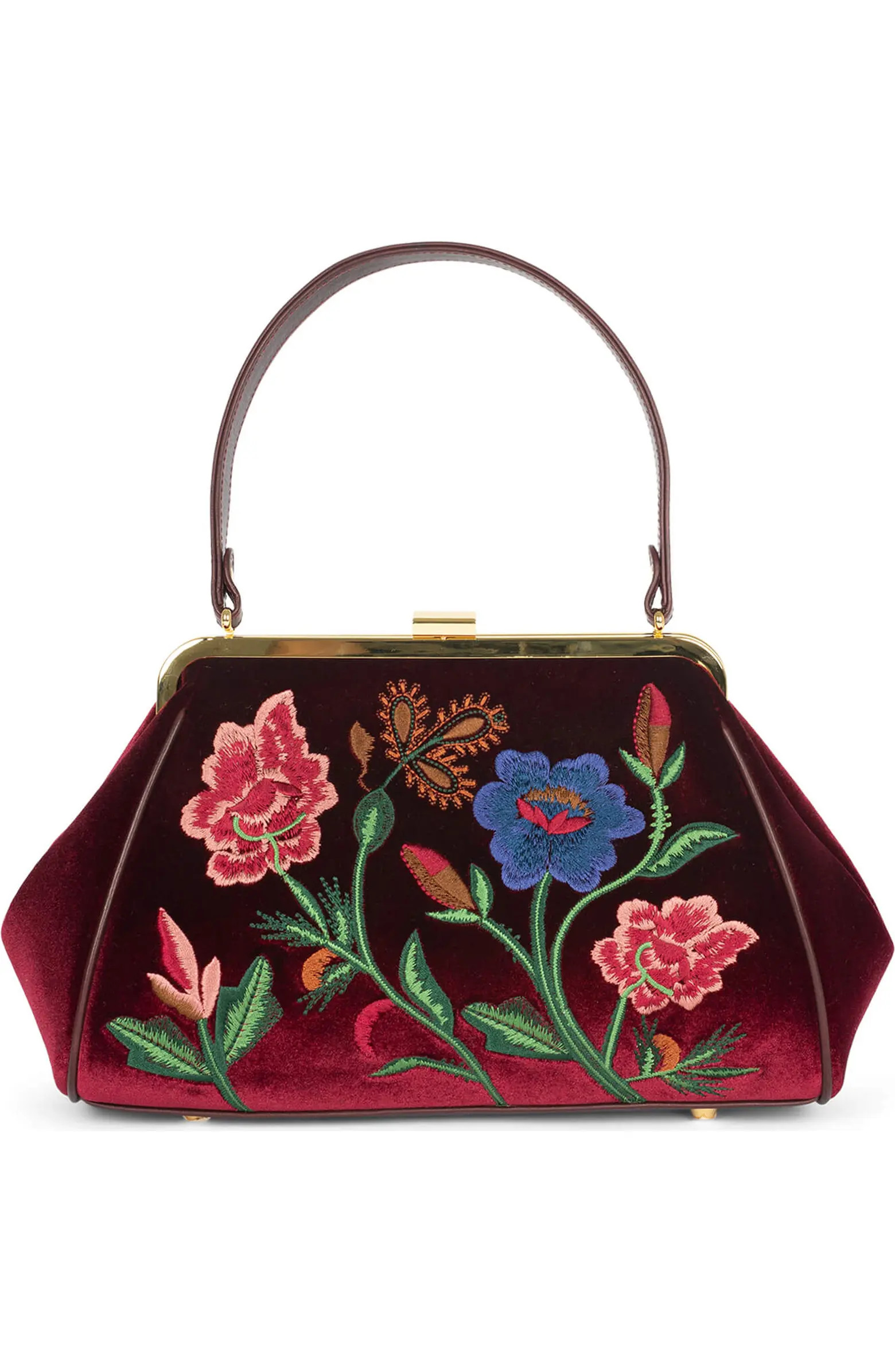 Frame Floral Embroidered Velvet Shoulder Bag | Nordstrom