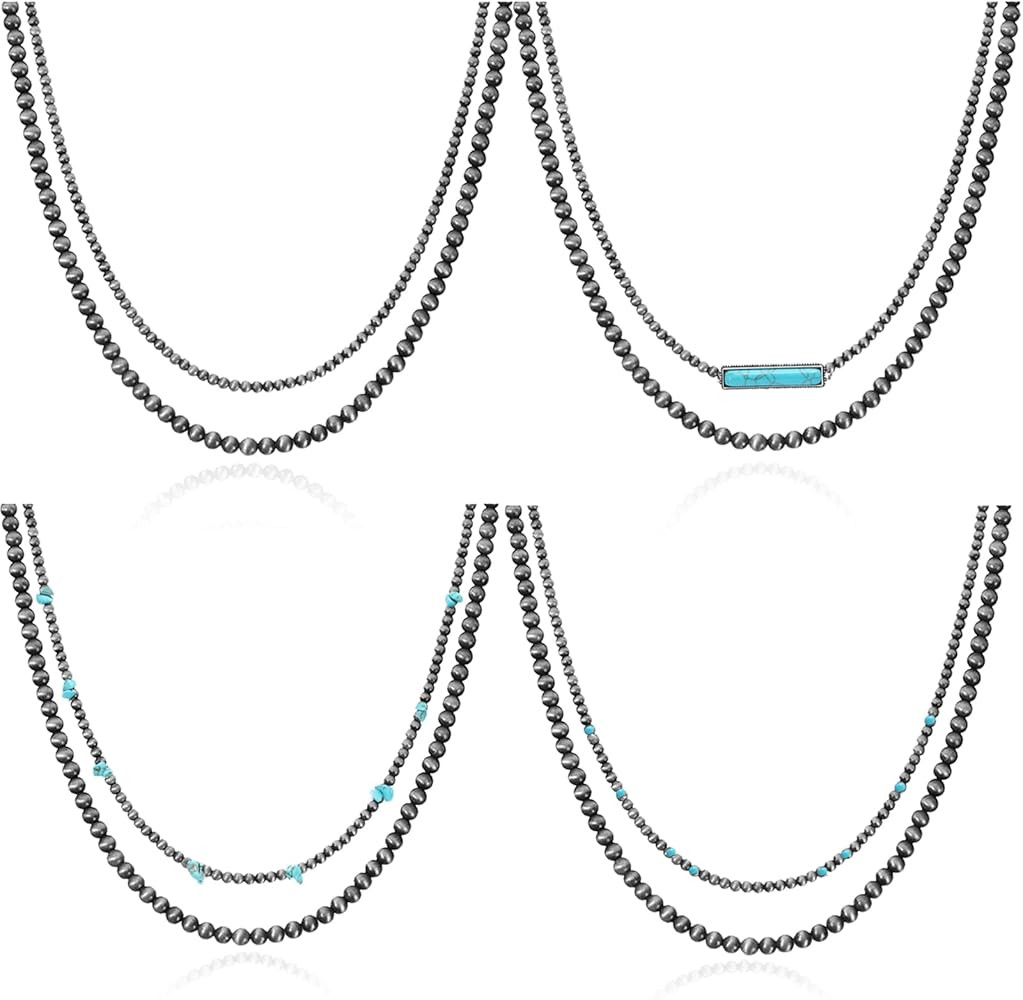 CASDAN 4 PCS Western Jewelry Navajo Pearl Layered Necklace for Women Cowgirl Country Vintage Bead... | Amazon (US)