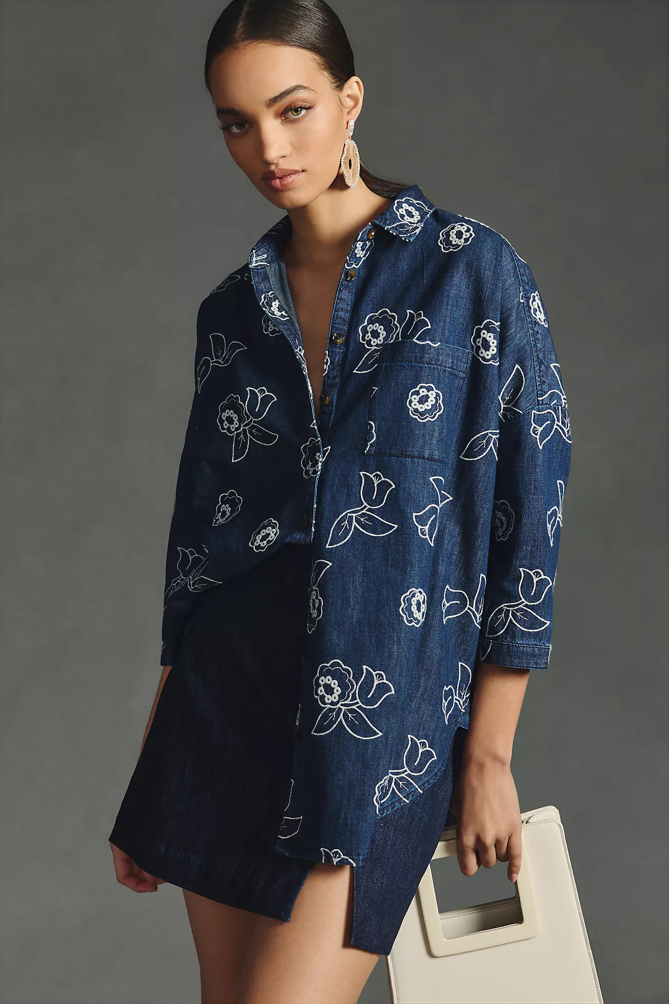Maeve Oversized Embroidered Shirt | Anthropologie (US)
