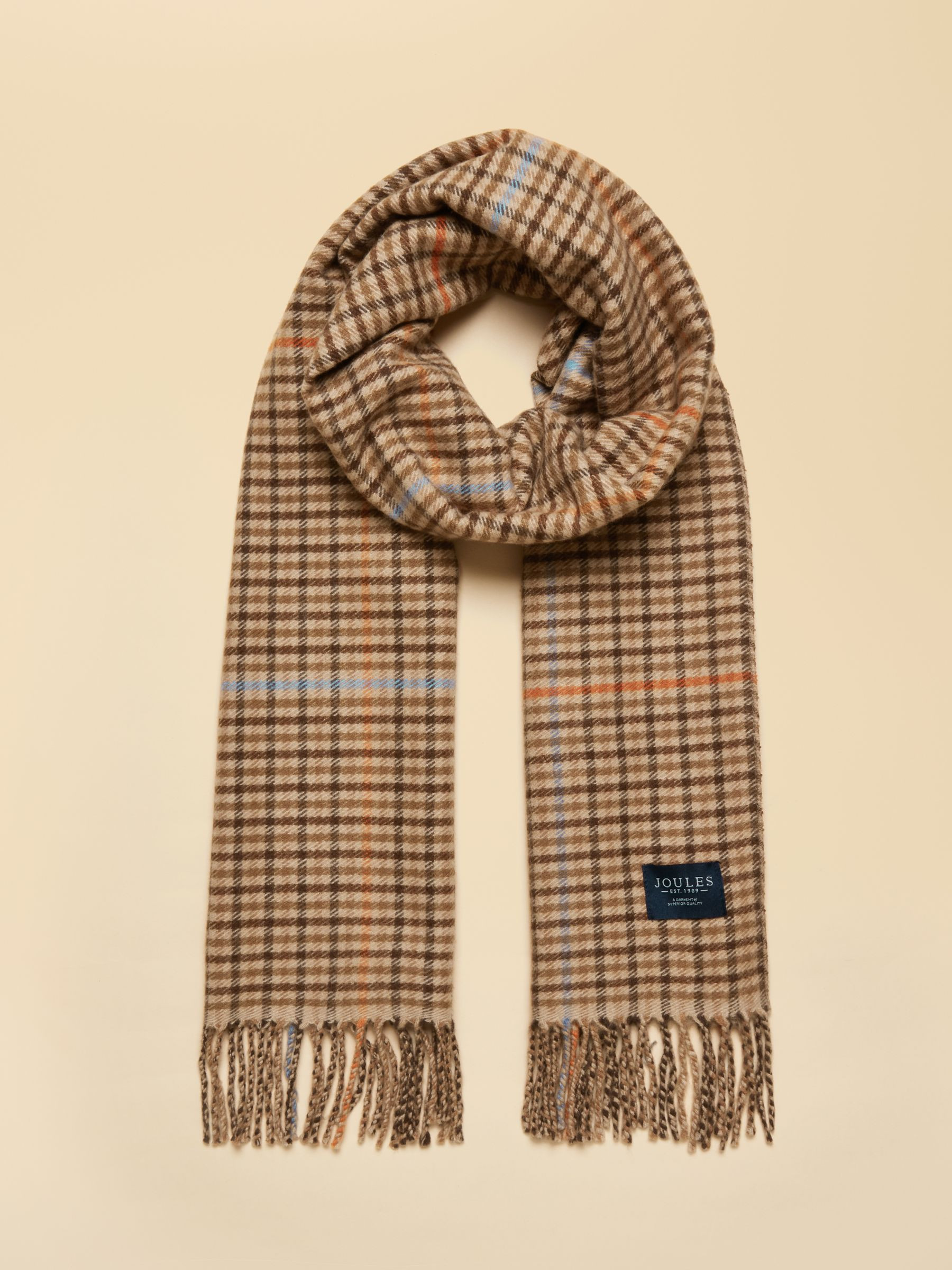 Langtree Brown Check Large Unisex Scarf | Joules | Joules